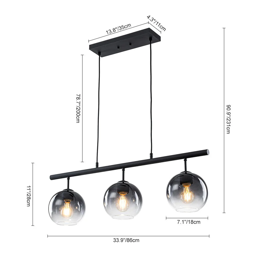Modern 3-Light Gradual Smoked Glass Globe Island Chandelier - Image 10