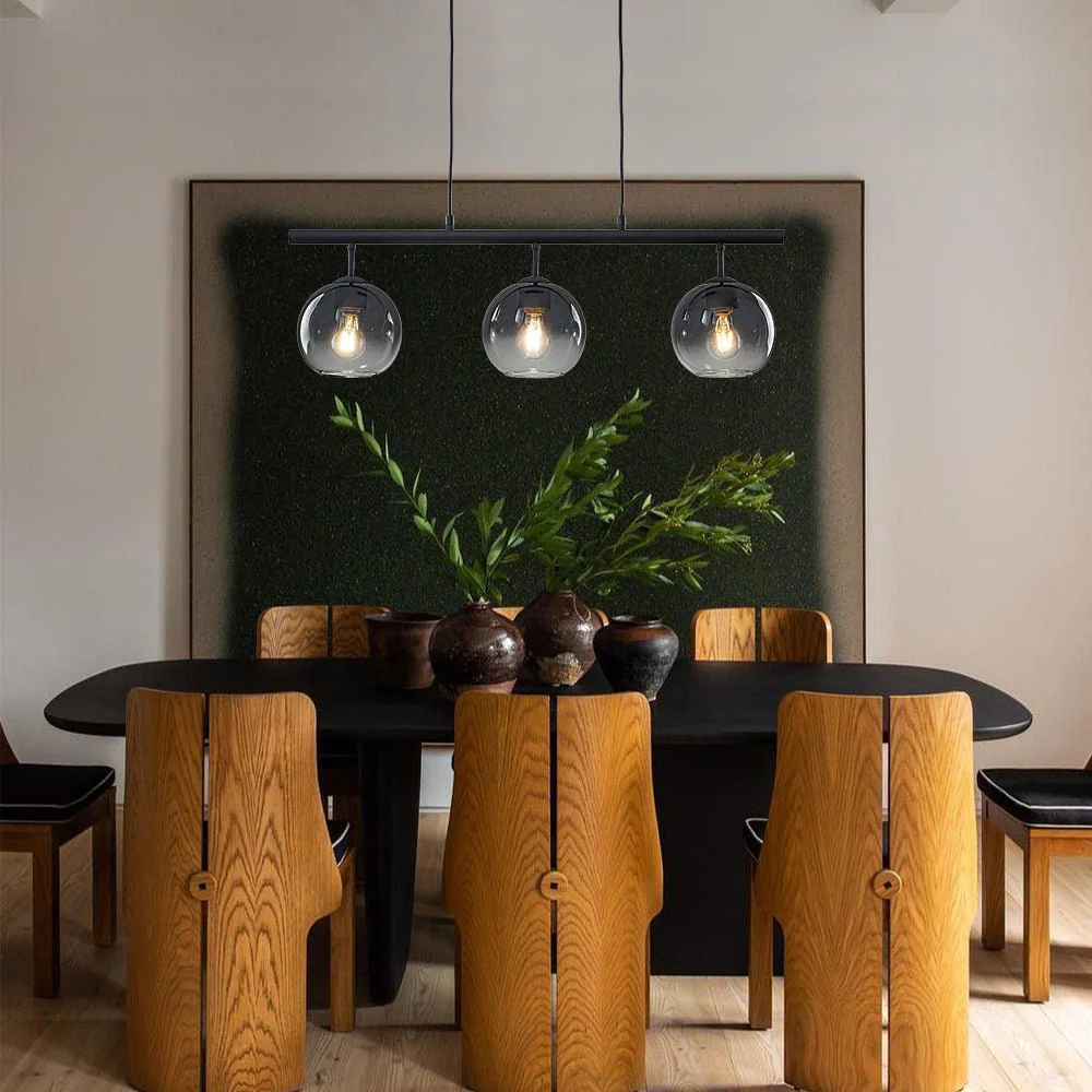 Modern 3-Light Gradual Smoked Glass Globe Island Chandelier - Image 3