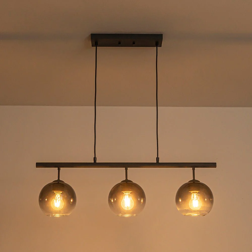 Modern 3-Light Gradual Smoked Glass Globe Island Chandelier - Image 8