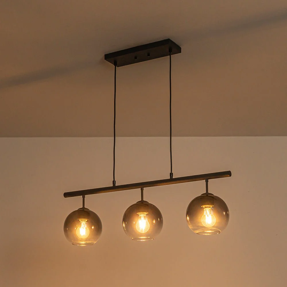 Modern 3-Light Gradual Smoked Glass Globe Island Chandelier - Image 9
