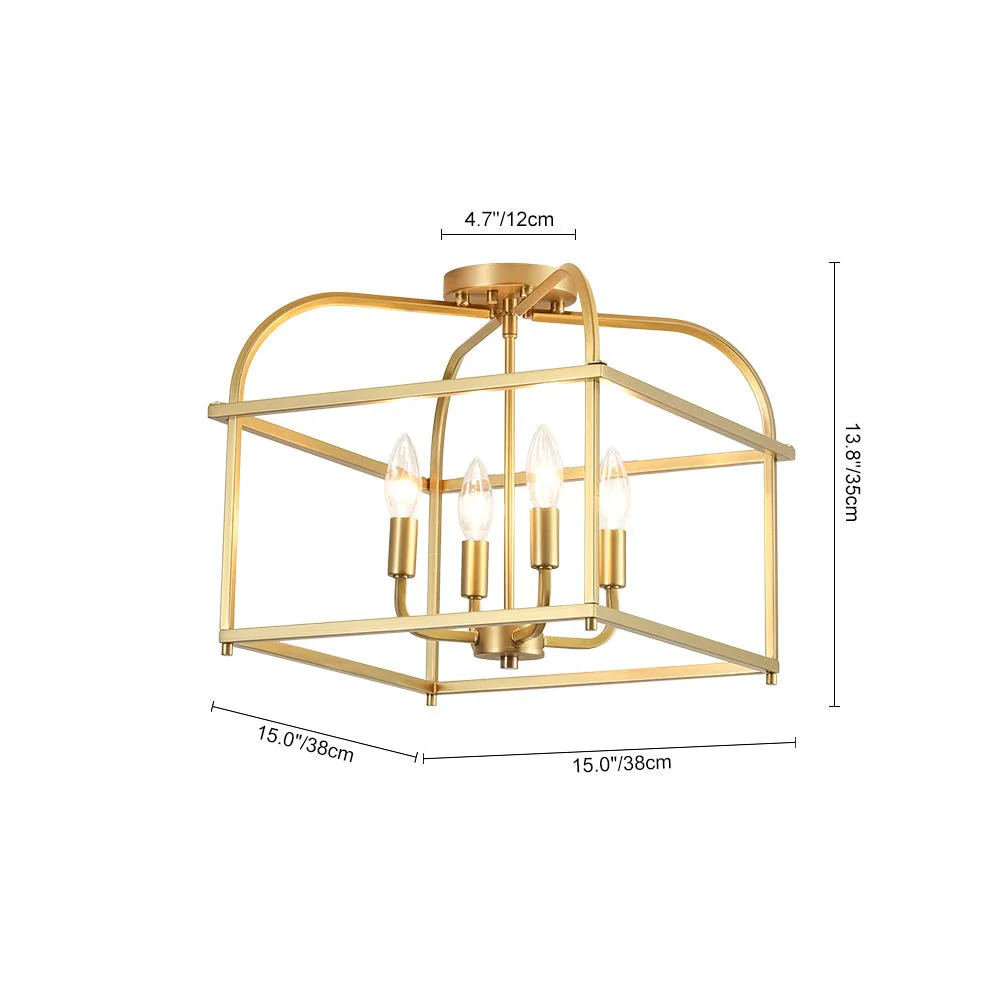 Modern 4-Light Candle Style Square Cage Semi Flush Mount - Image 3