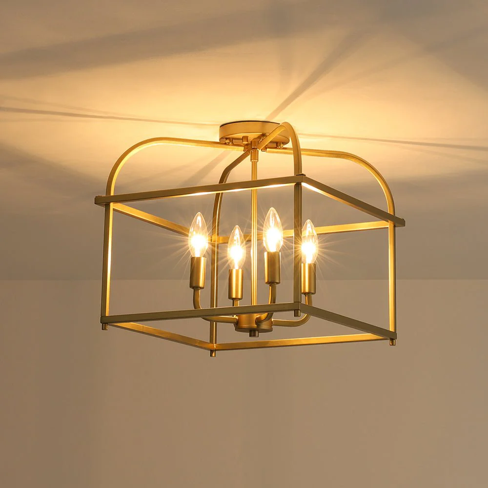 Modern 4-Light Candle Style Square Cage Semi Flush Mount - Image 4