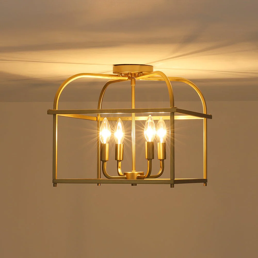 Modern 4-Light Candle Style Square Cage Semi Flush Mount - Image 5