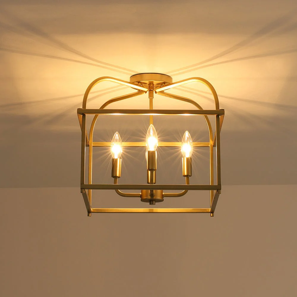 Modern 4-Light Candle Style Square Cage Semi Flush Mount - Image 6
