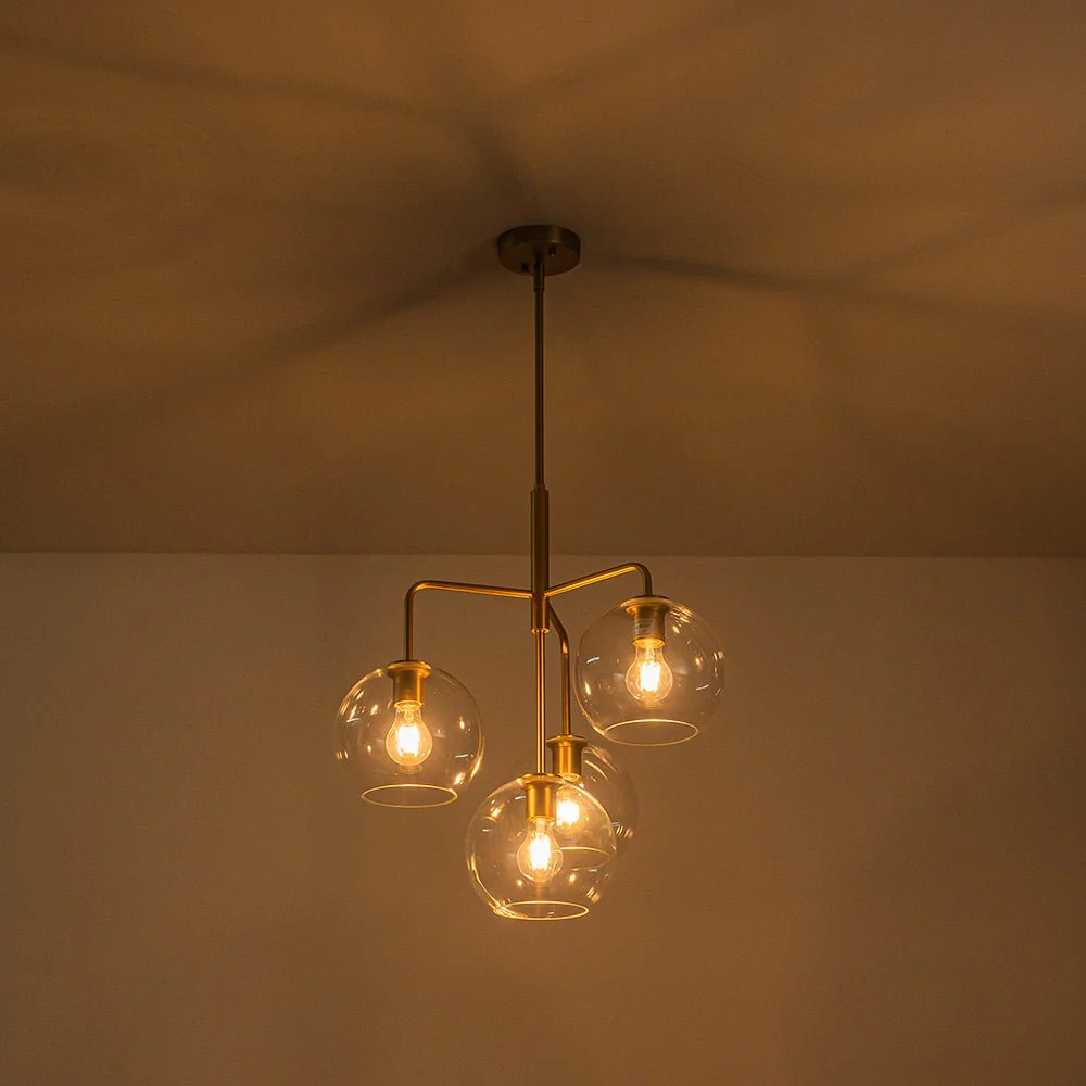 Modern 4-Light Clear Glass Bubble Hanging Sputnik Chandelier - Image 13
