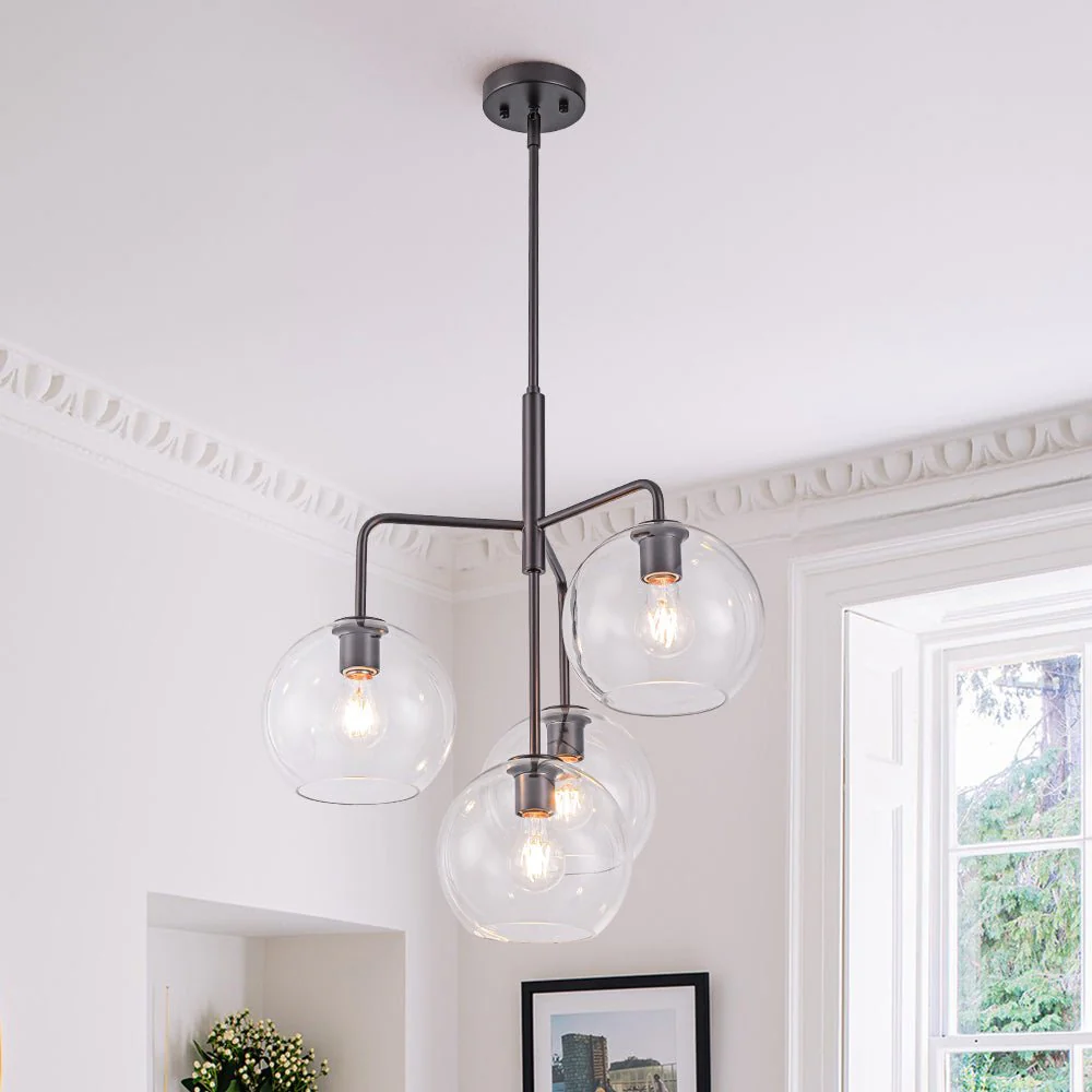 Modern 4-Light Clear Glass Bubble Hanging Sputnik Chandelier - Image 3
