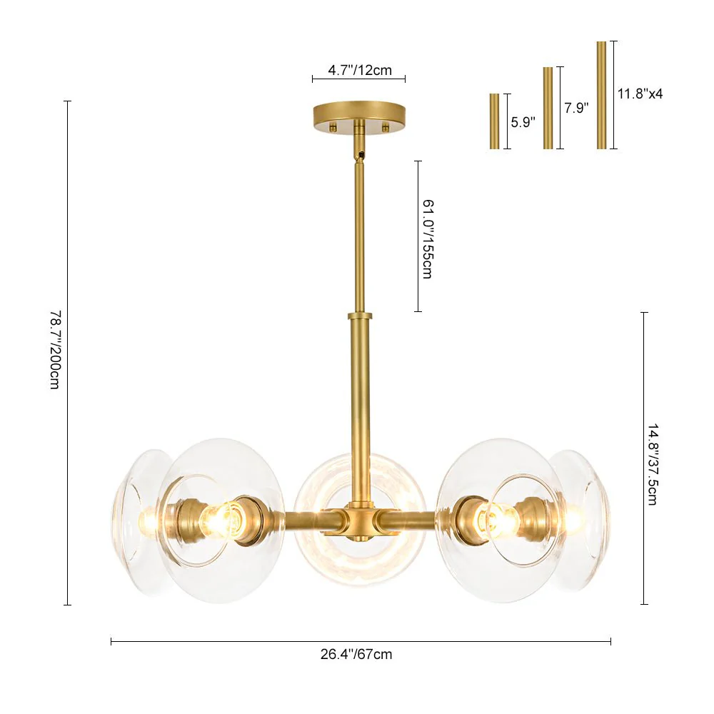 Modern 5-Light Clear Glass Round Sputnik Chandelier - Image 5