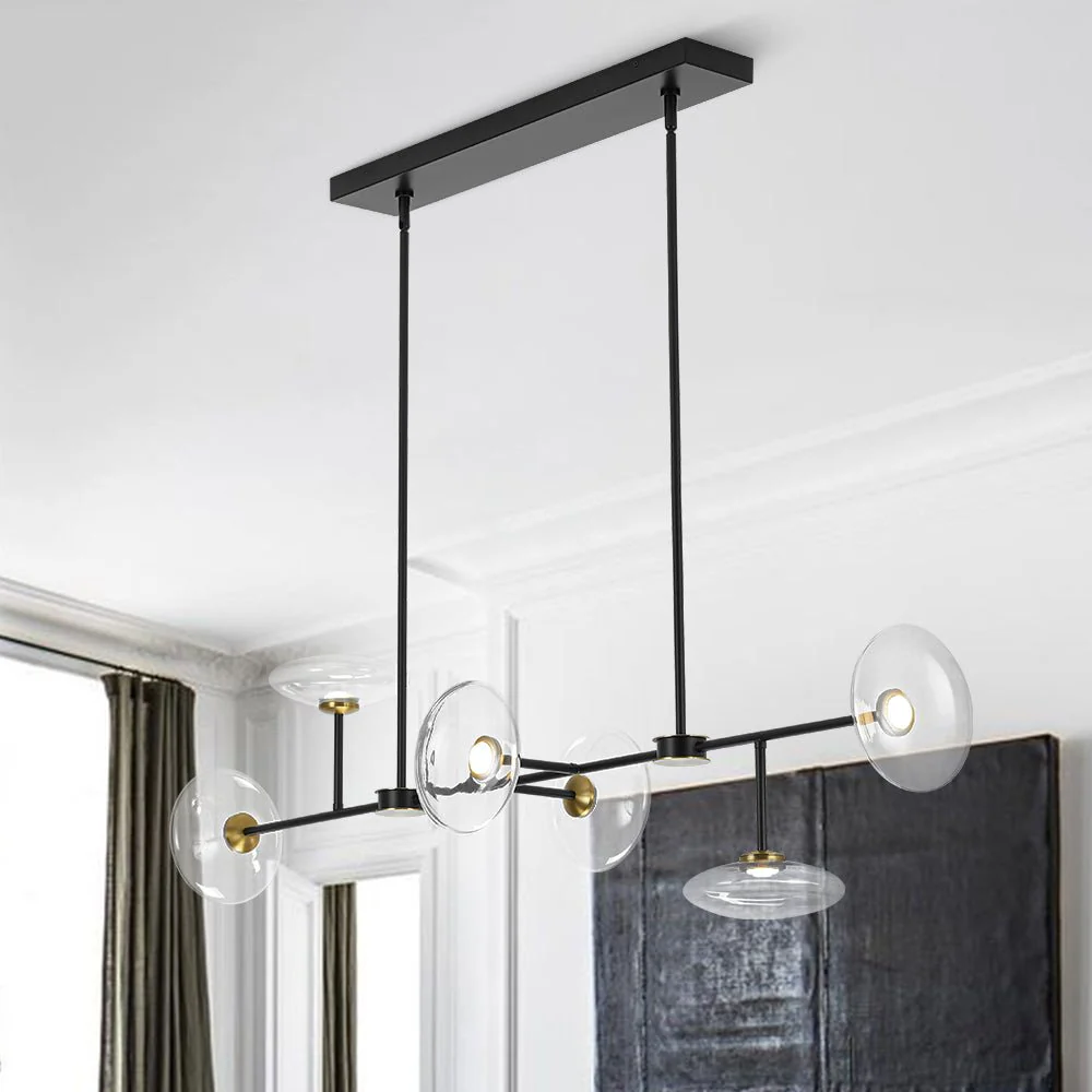 Modern 6-light Clear Glass Dimmable LED Linear Island Chandelier - Image 4