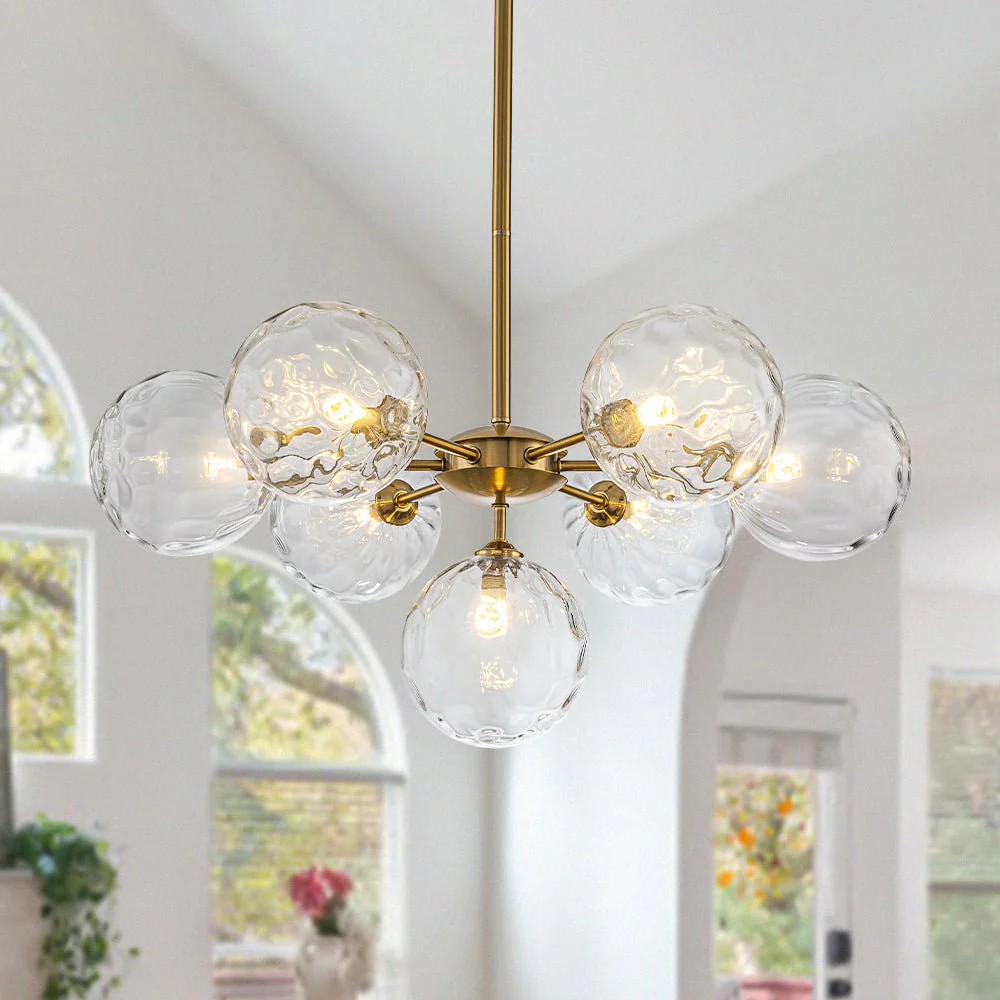 Modern 7-light Hammered Glass Globe Tier Sputnik Chandelier - Image 3