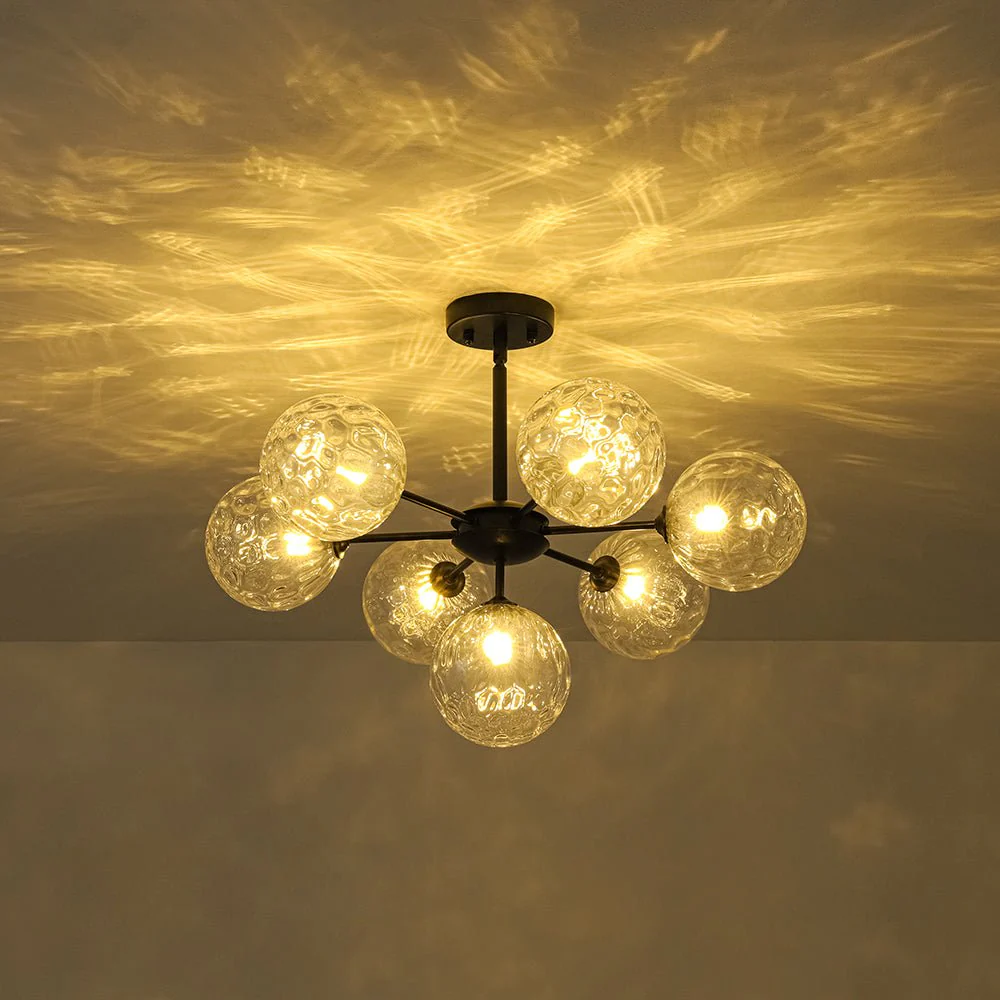 Modern 7-light Hammered Glass Globe Tier Sputnik Chandelier - Image 6
