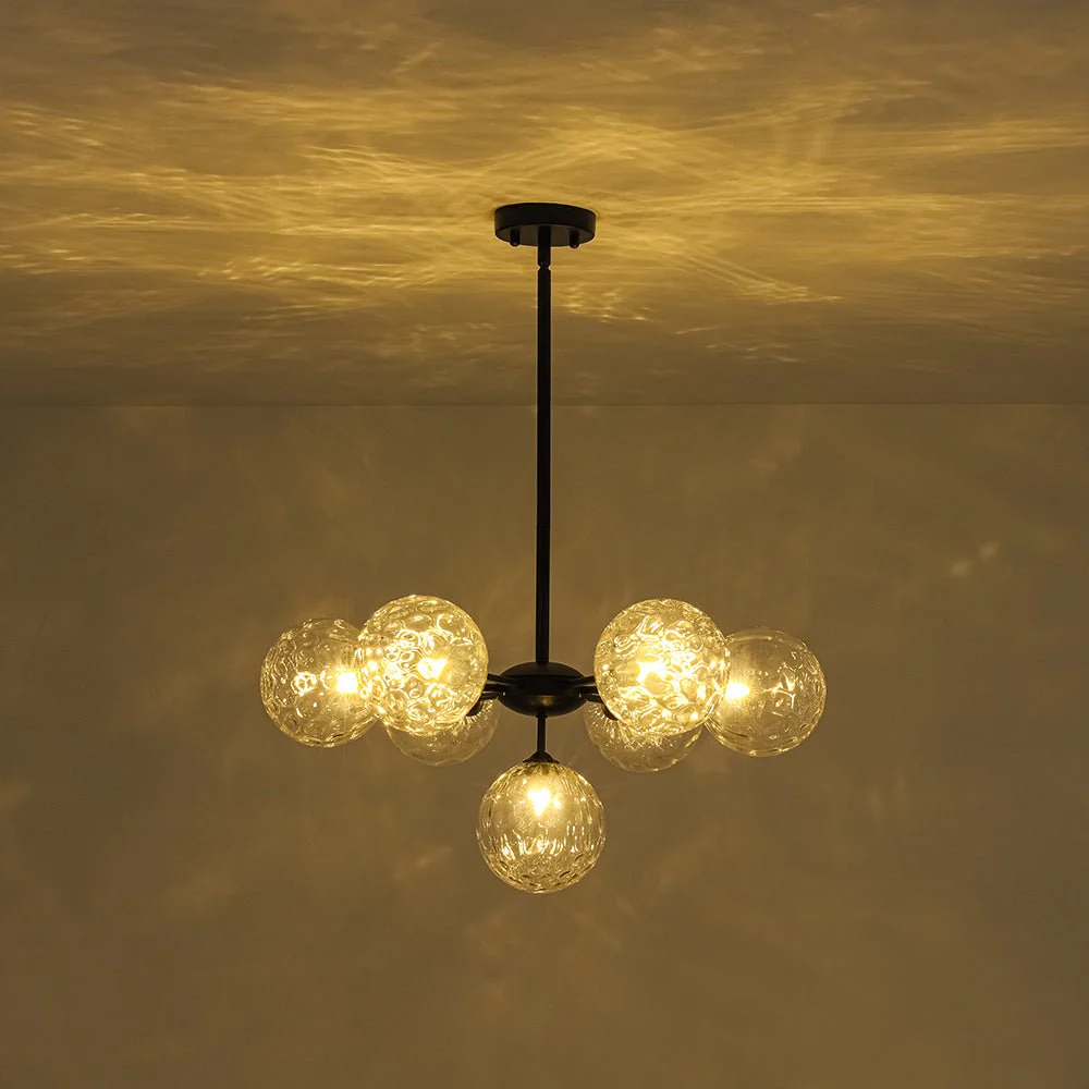 Modern 7-light Hammered Glass Globe Tier Sputnik Chandelier - Image 7