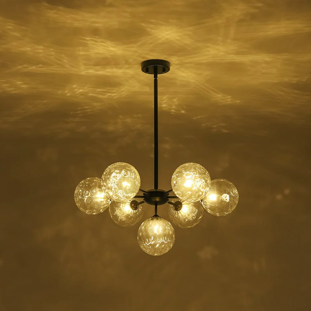 Modern 7-light Hammered Glass Globe Tier Sputnik Chandelier - Image 8