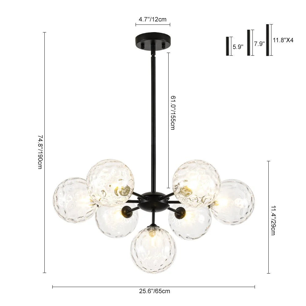 Modern 7-light Hammered Glass Globe Tier Sputnik Chandelier - Image 9