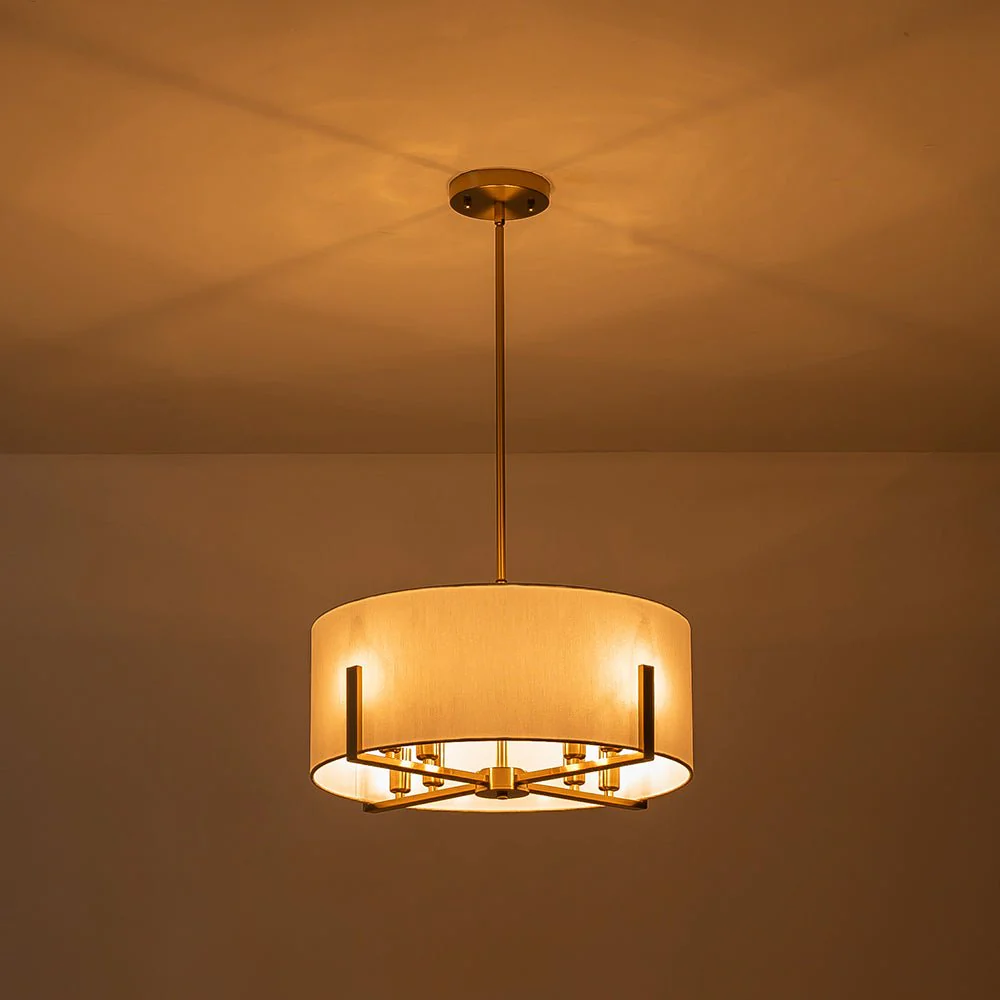 Modern 8-Light Wide Drum Fabric Cage Chandelier - Image 11