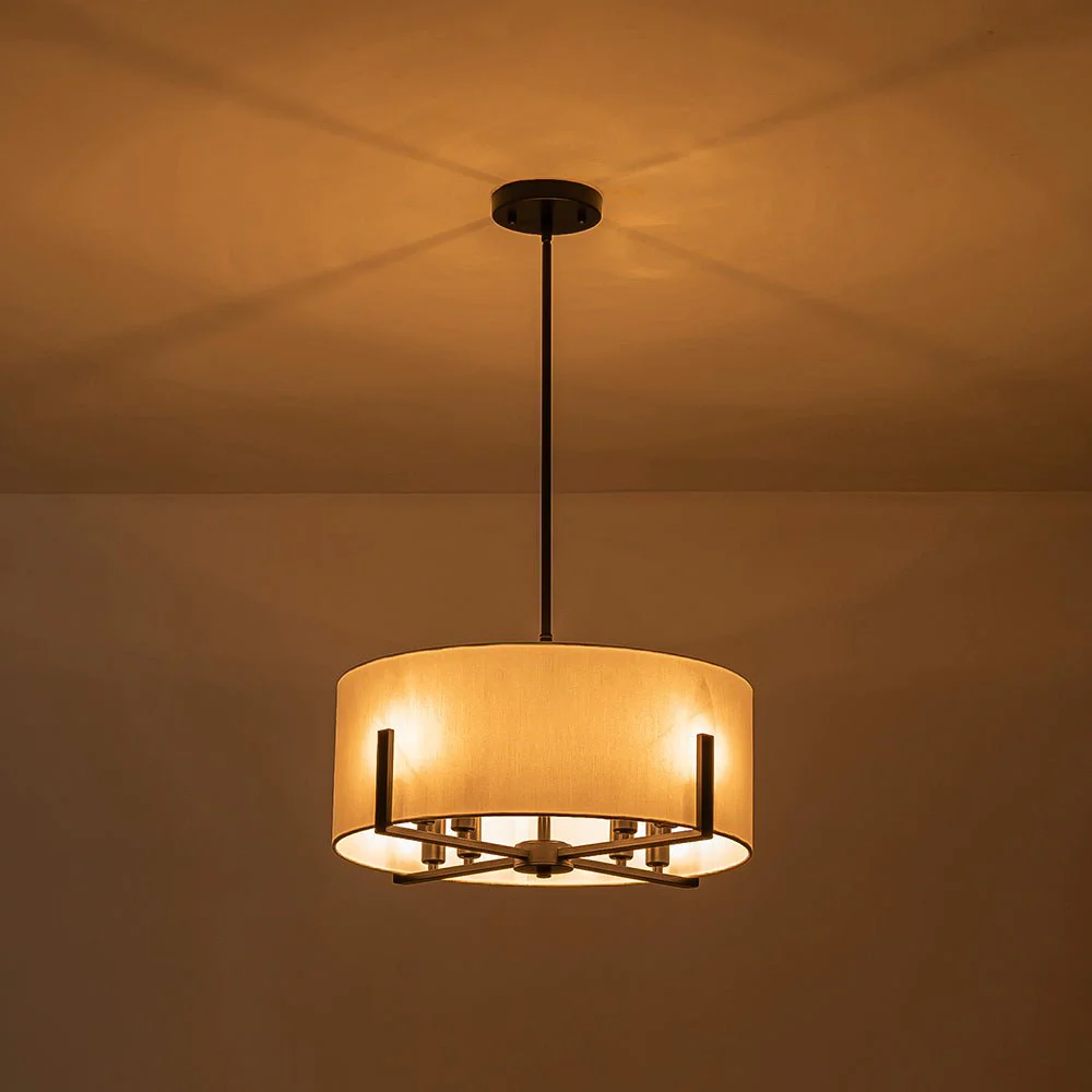 Modern 8-Light Wide Drum Fabric Cage Chandelier - Image 24