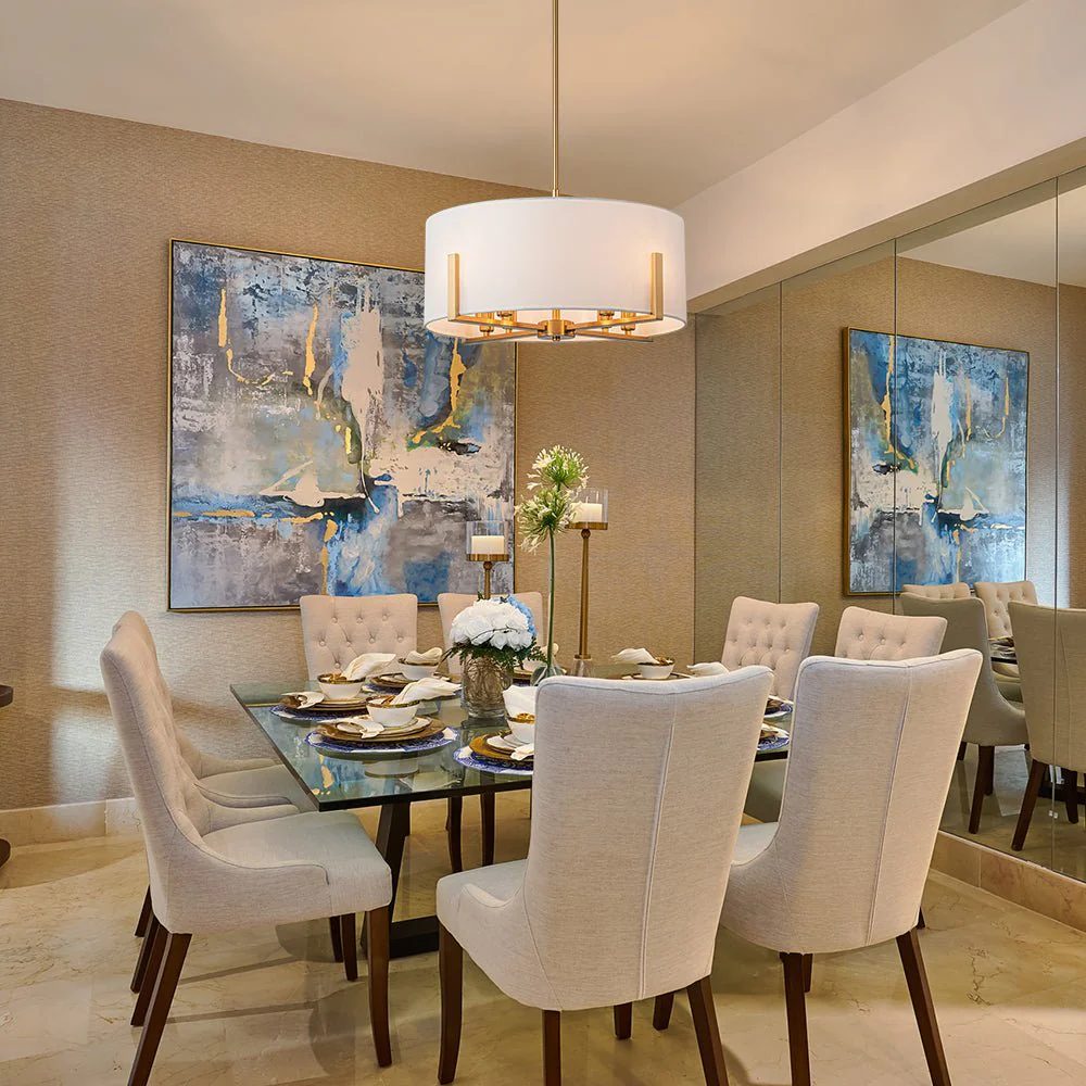 Modern 8-Light Wide Drum Fabric Cage Chandelier - Image 3
