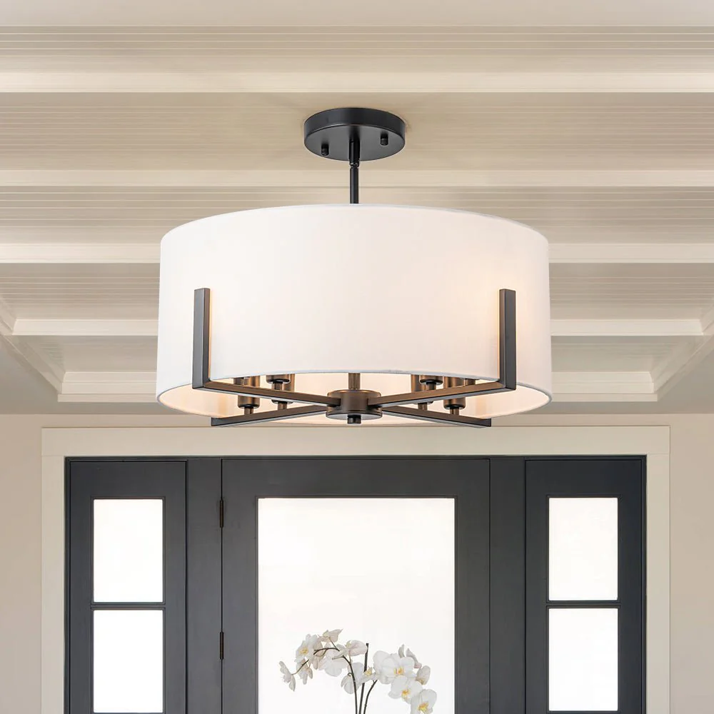 Modern 8-Light Wide Drum Fabric Cage Chandelier - Image 4