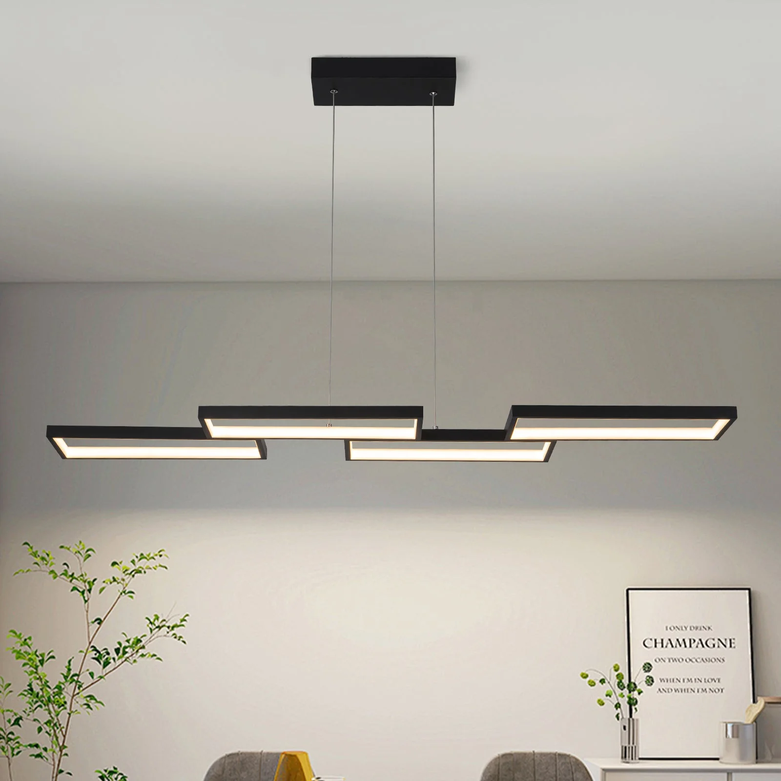 (OpenBox) Black 4-light Rectangular Dimmable LED Kitchen Island Pendant - Image 2