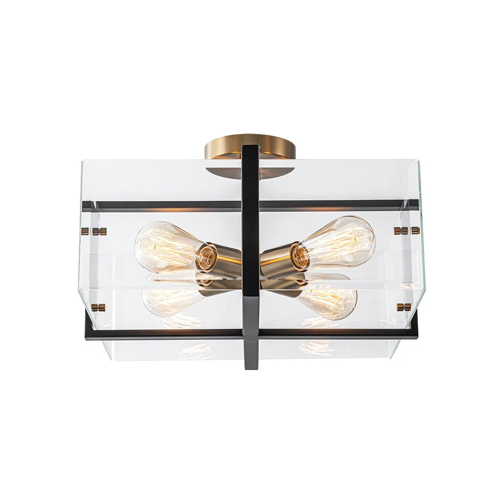 Modern Black Brass Clear Glass Square Cage Semi Flush Mount - Image 11