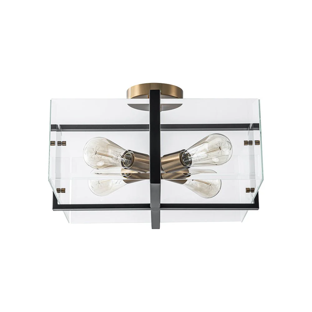 Modern Black Brass Clear Glass Square Cage Semi Flush Mount - Image 12