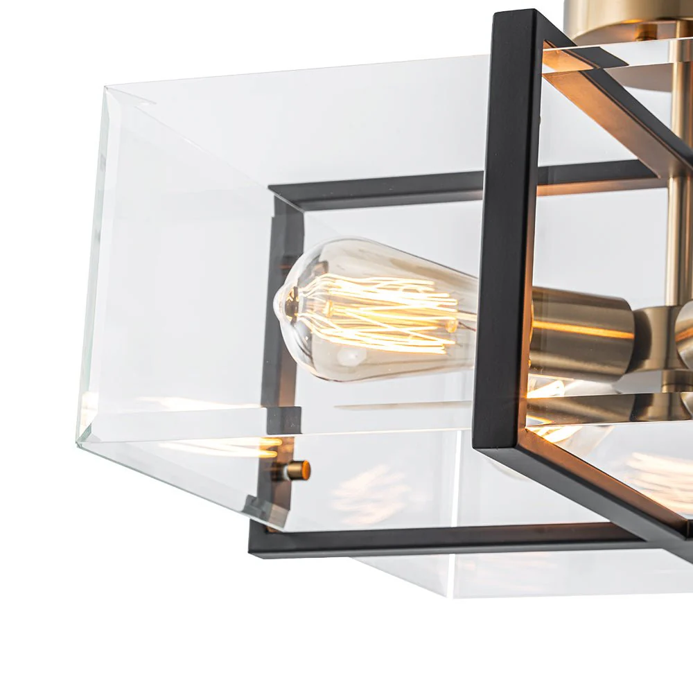 Modern Black Brass Clear Glass Square Cage Semi Flush Mount - Image 14