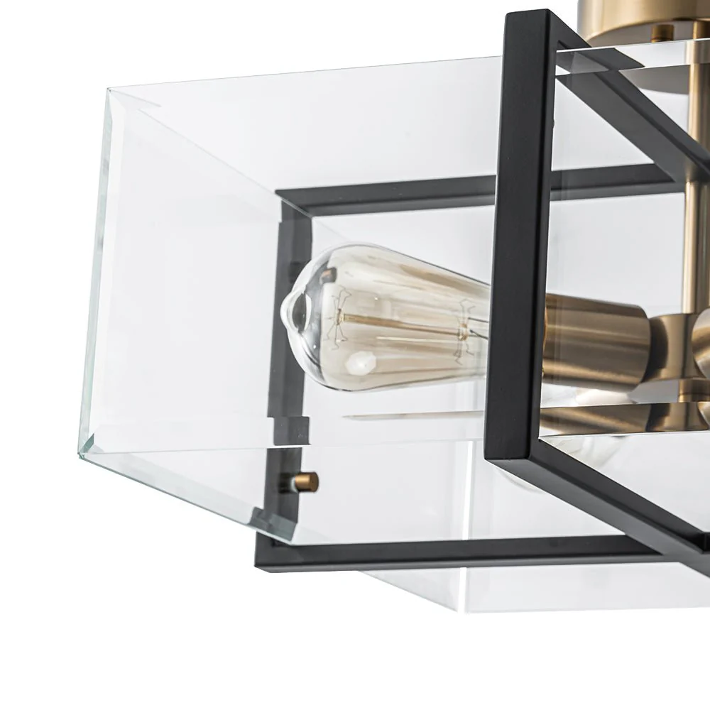 Modern Black Brass Clear Glass Square Cage Semi Flush Mount - Image 15