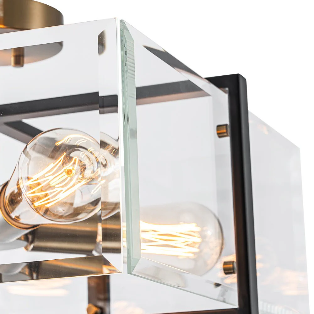 Modern Black Brass Clear Glass Square Cage Semi Flush Mount - Image 18