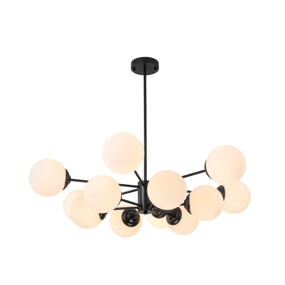 Modern Black Opal Glass Globe Sputnik Chandelier - Image 10