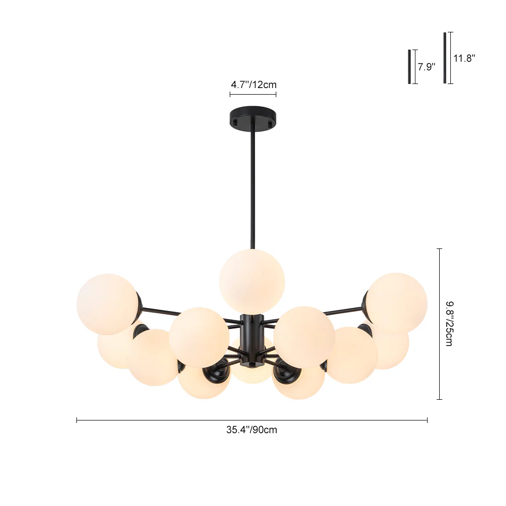 Modern Black Opal Glass Globe Sputnik Chandelier - Image 11