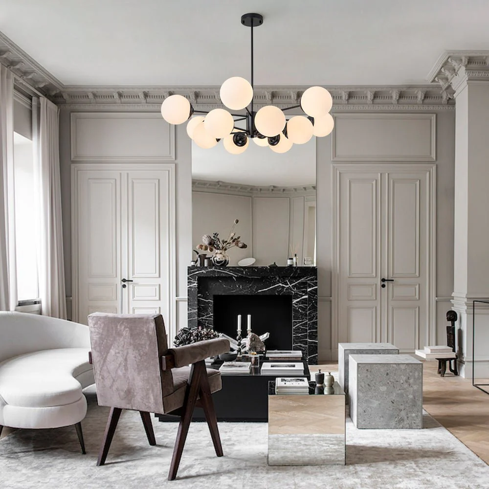 Modern Black Opal Glass Globe Sputnik Chandelier - Image 17
