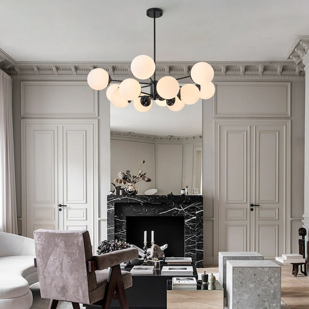 Modern Black Opal Glass Globe Sputnik Chandelier - Image 2