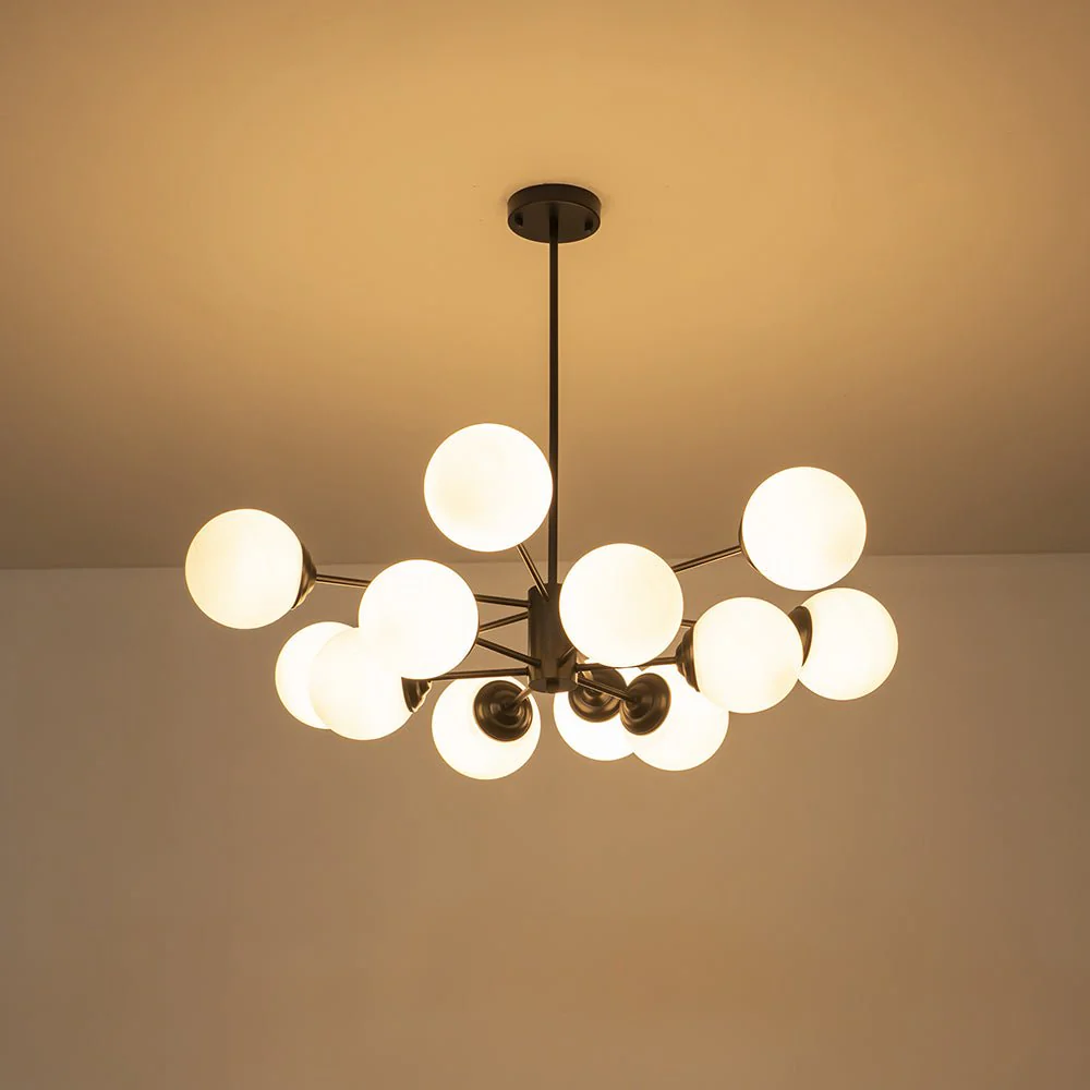 Modern Black Opal Glass Globe Sputnik Chandelier - Image 3