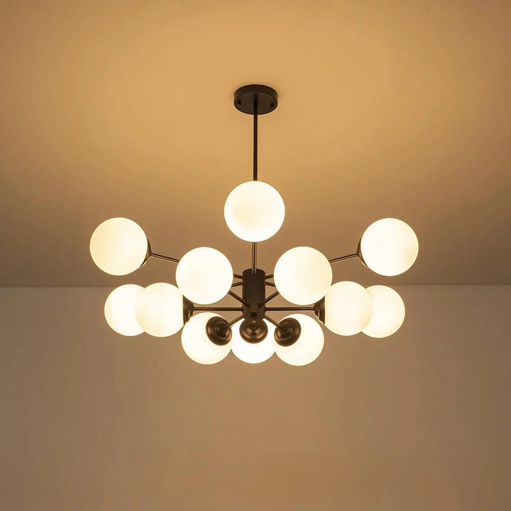 Modern Black Opal Glass Globe Sputnik Chandelier - Image 4