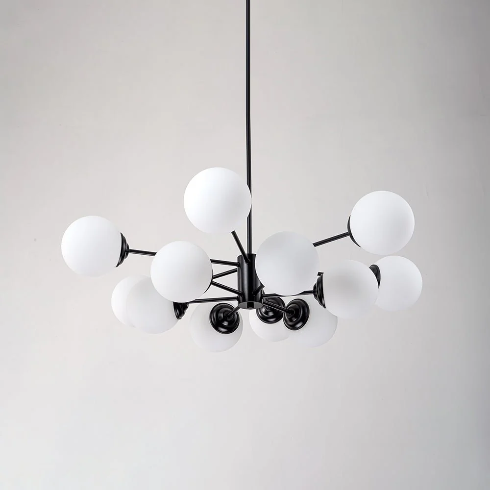 Modern Black Opal Glass Globe Sputnik Chandelier - Image 6