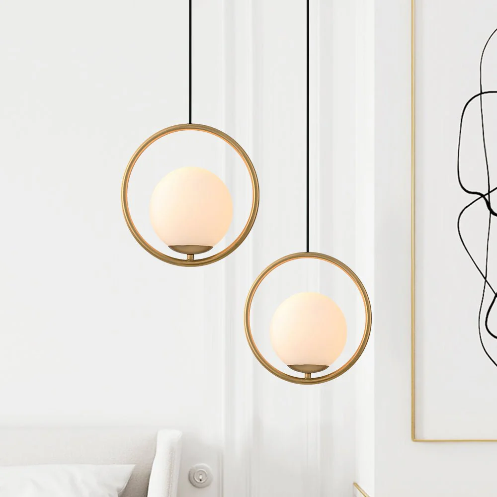 Modern Gold 1-Ring Frosted Globe Single Pendant Light - Image 3