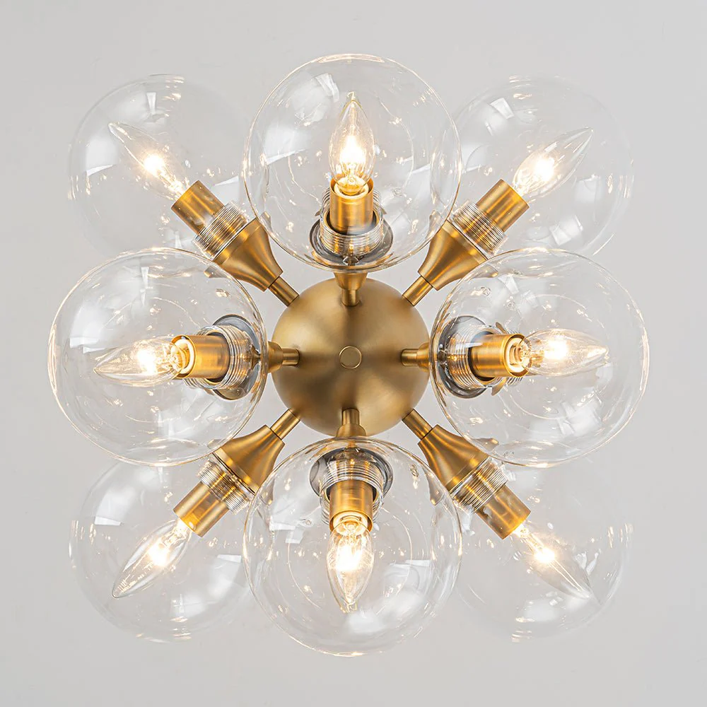 Modern Brass 12-Light Cluster Glass Globe Bubble Chandelier - Image 10