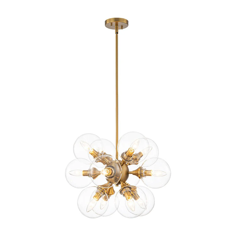 Modern Brass 12-Light Cluster Glass Globe Bubble Chandelier - Image 4