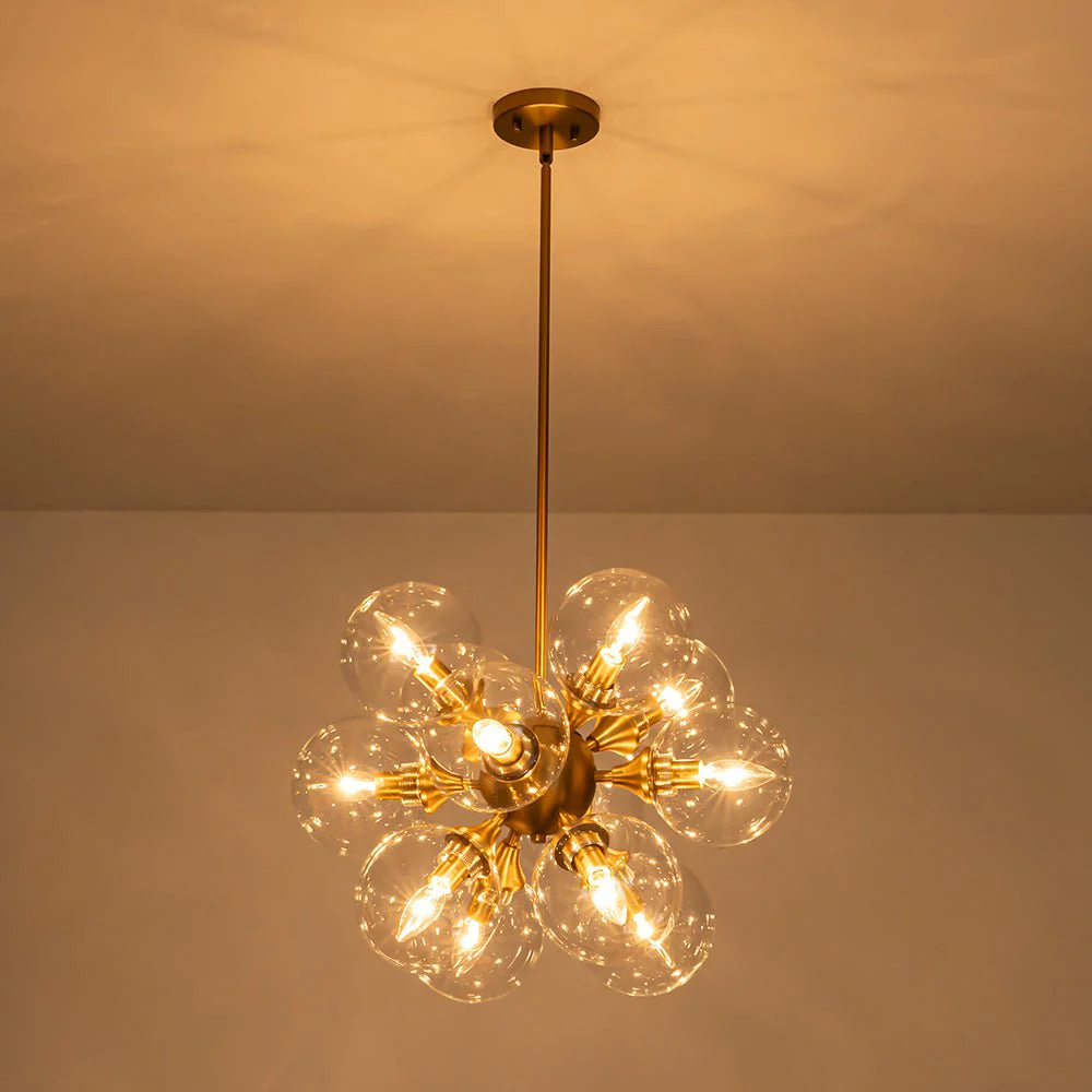 Modern Brass 12-Light Cluster Glass Globe Bubble Chandelier - Image 5