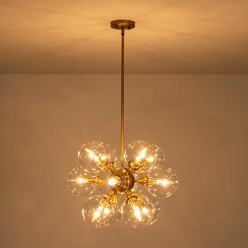 Modern Brass 12-Light Cluster Glass Globe Bubble Chandelier - Image 6