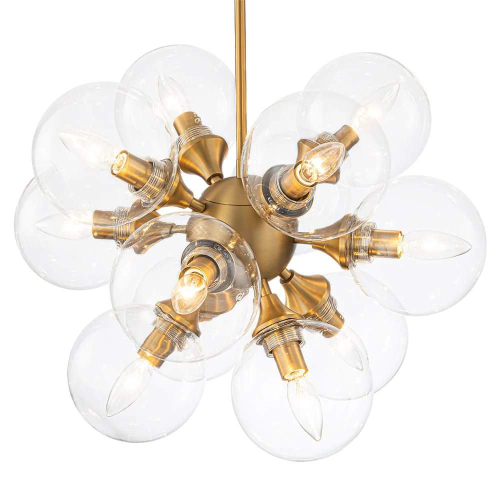 Modern Brass 12-Light Cluster Glass Globe Bubble Chandelier - Image 8
