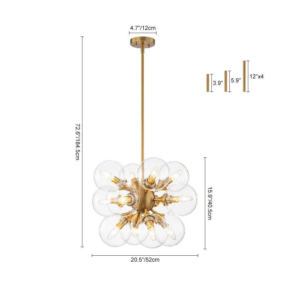 Modern Brass 12-Light Cluster Glass Globe Bubble Chandelier - Image 9