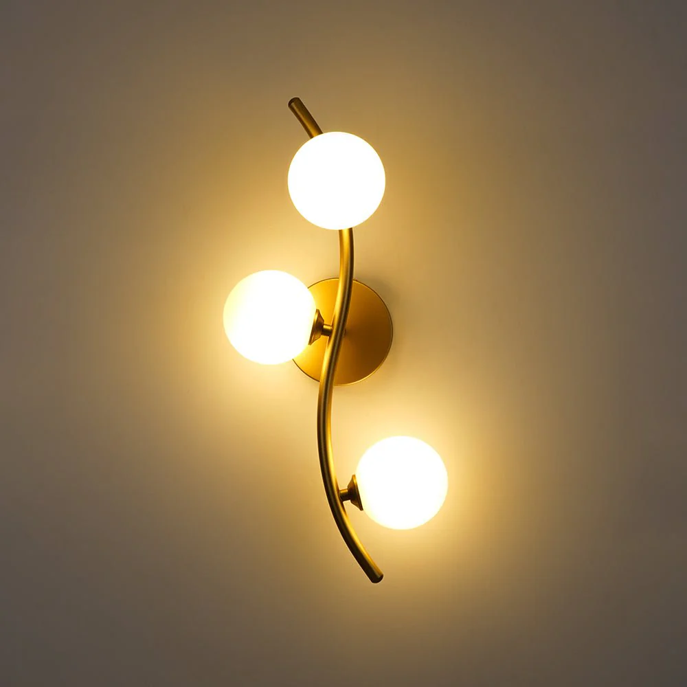 Brass 3-Light Frosted Glass Globe Semi Flush Wall Lamp - Image 10