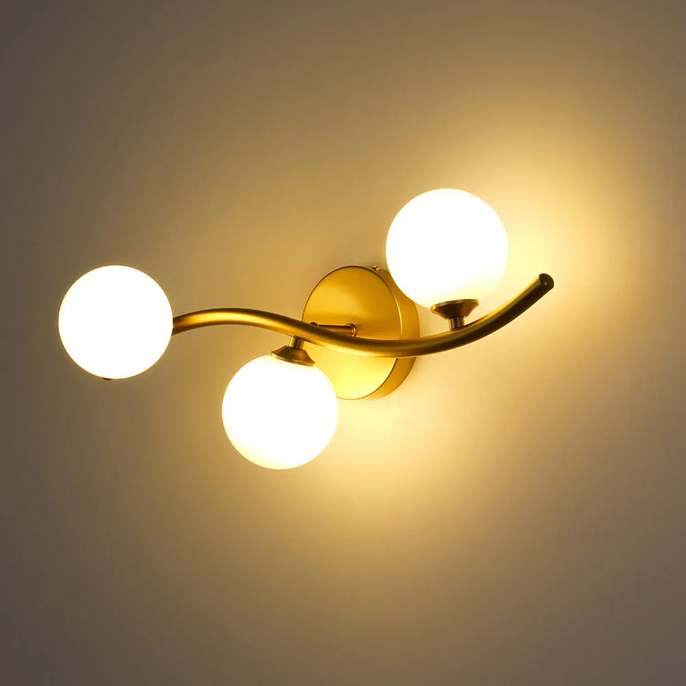 Brass 3-Light Frosted Glass Globe Semi Flush Wall Lamp - Image 11
