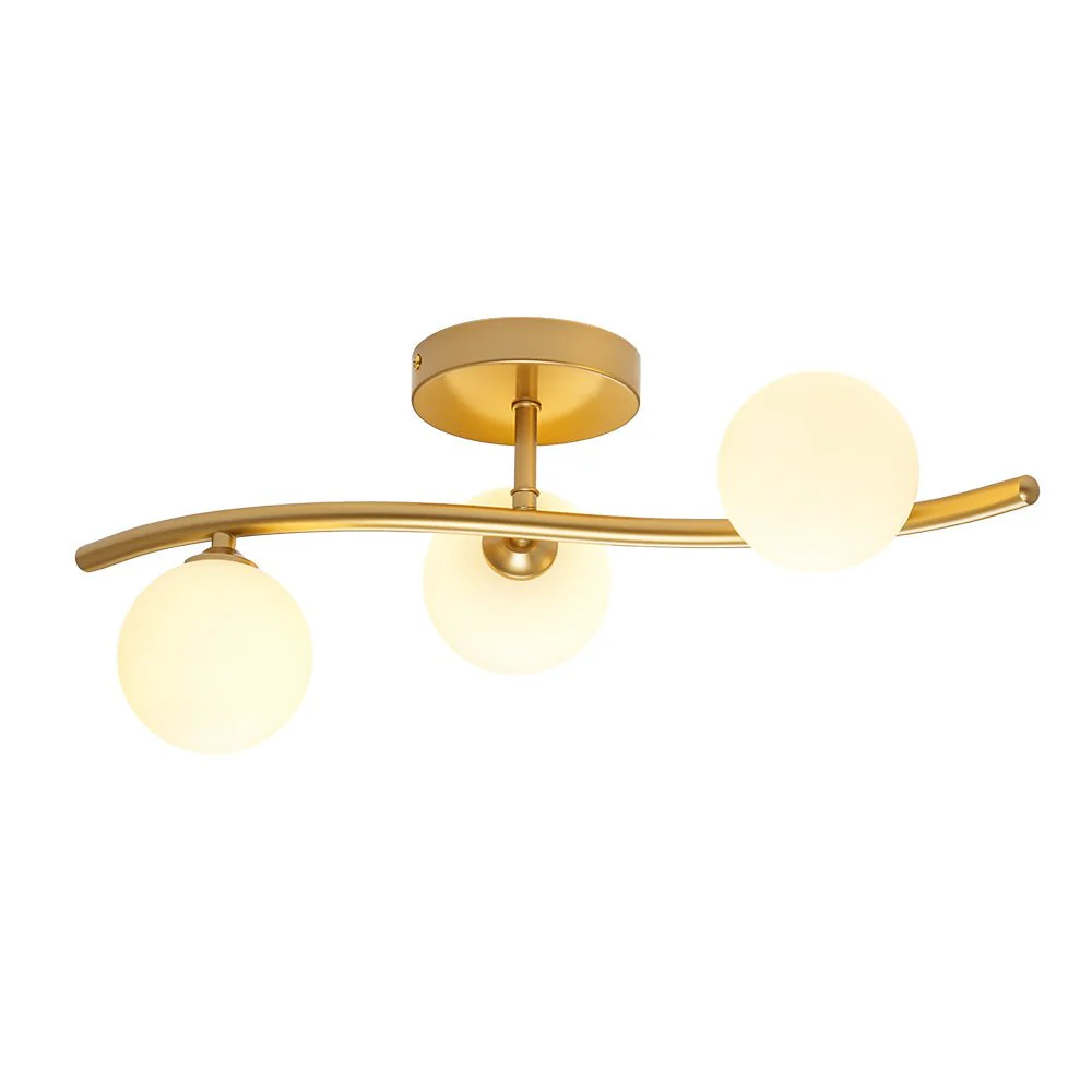 Brass 3-Light Frosted Glass Globe Semi Flush Wall Lamp - Image 3