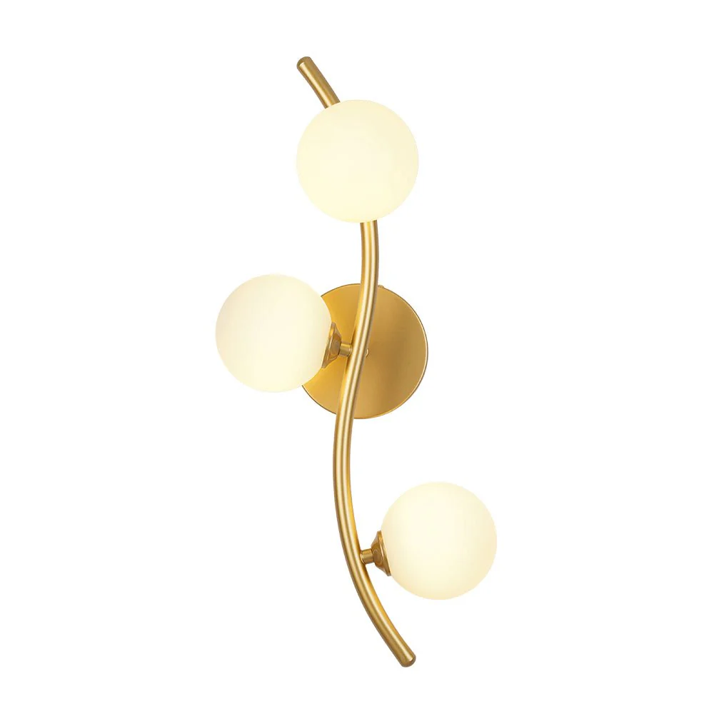 Brass 3-Light Frosted Glass Globe Semi Flush Wall Lamp - Image 4