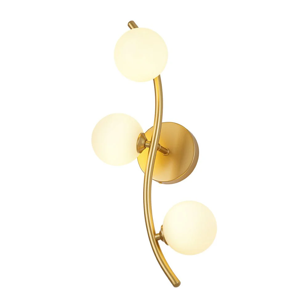 Brass 3-Light Frosted Glass Globe Semi Flush Wall Lamp - Image 5