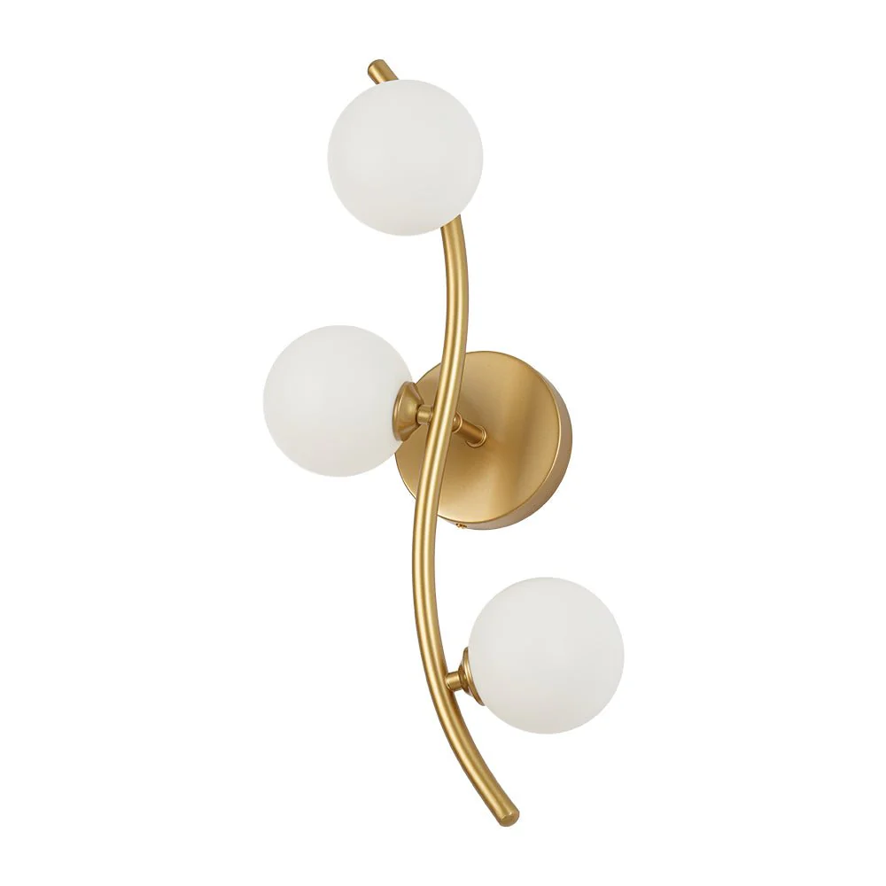 Brass 3-Light Frosted Glass Globe Semi Flush Wall Lamp - Image 6