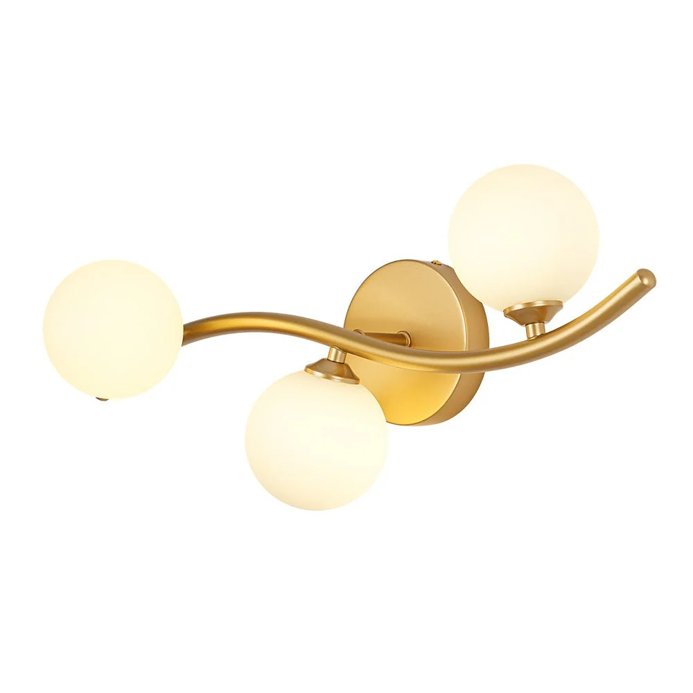 Brass 3-Light Frosted Glass Globe Semi Flush Wall Lamp - Image 7