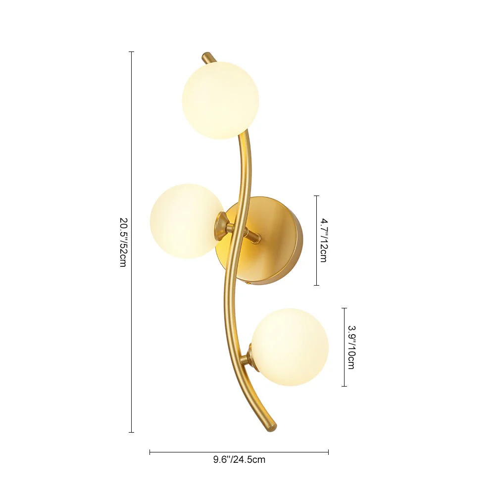 Brass 3-Light Frosted Glass Globe Semi Flush Wall Lamp - Image 8