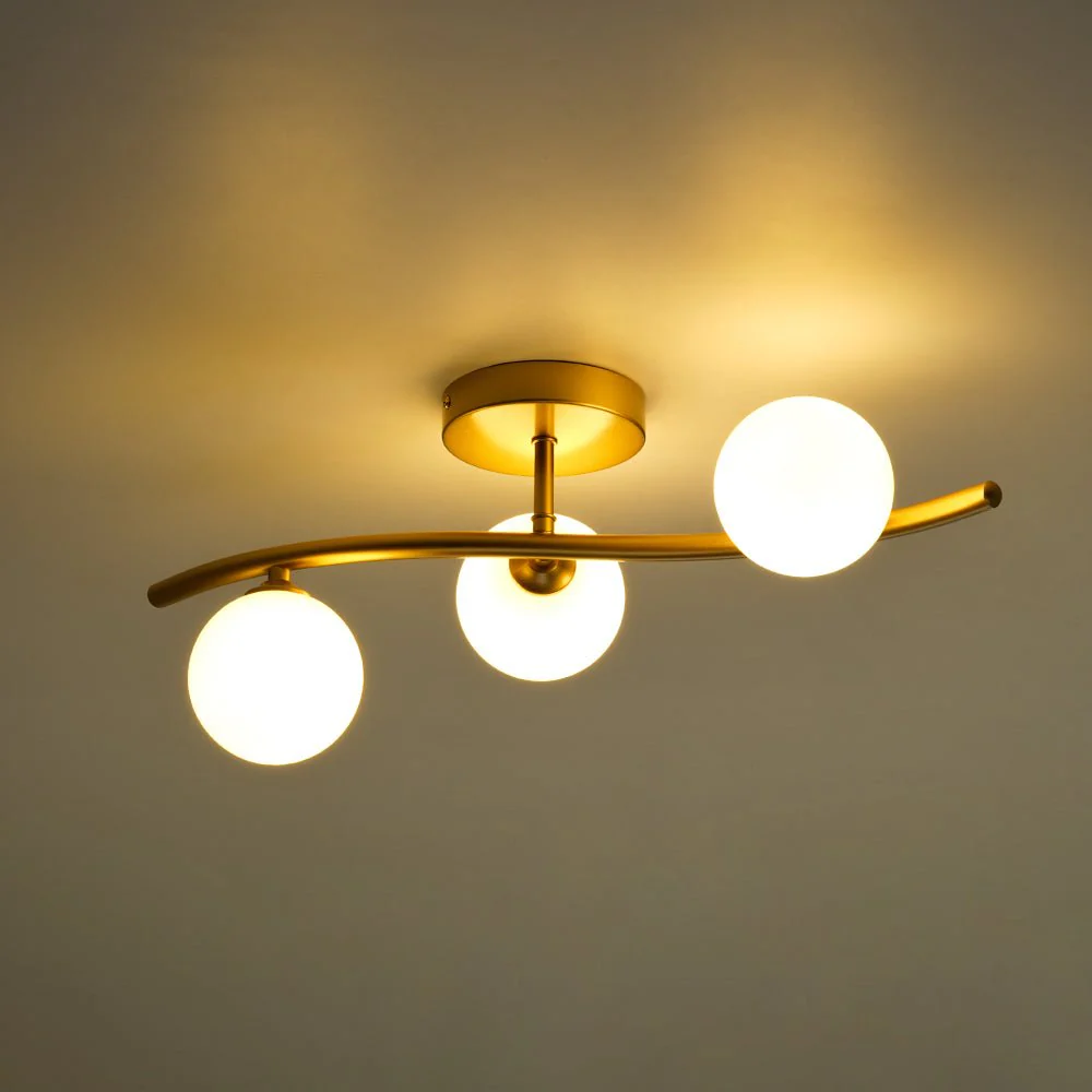 Brass 3-Light Frosted Glass Globe Semi Flush Wall Lamp - Image 9